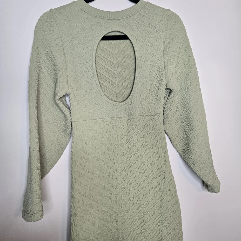 Anthropologie Free People Midi Dress Open Back Green Boho Fitted Long Sleeve